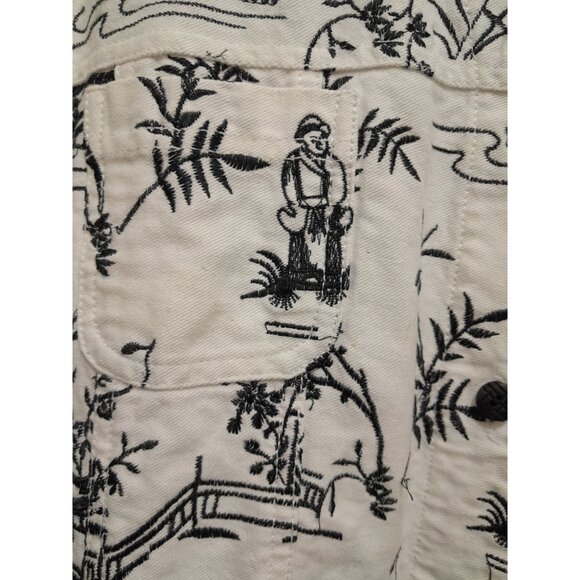 Vintage Chicos Asian Themed Toile Print Scenic Embroidered Size Medium Jacket - Picture 3 of 8